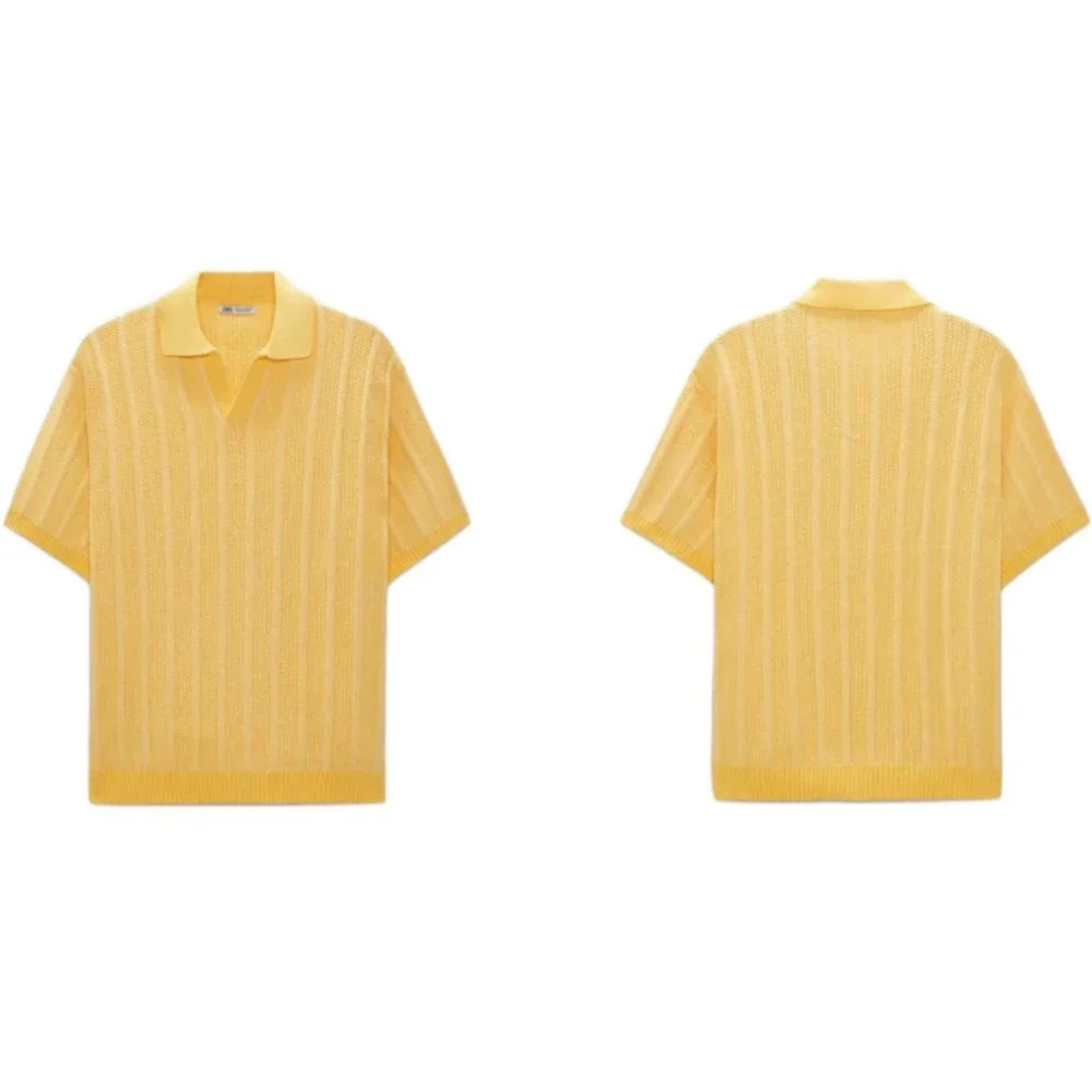 ZARA CROCHET KNIT POLO SHIRT YELLOW | 2746/401